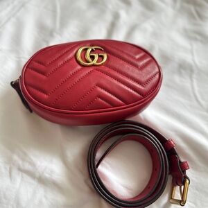 Gucci Red GG Marmont Quilted Oval Crossbody Bag
